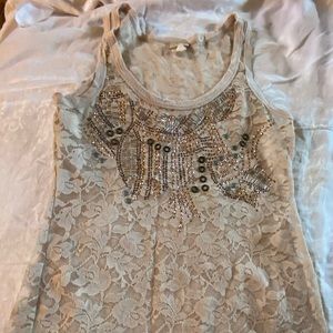 Rhinestone Beadazzled Lace Tank Top